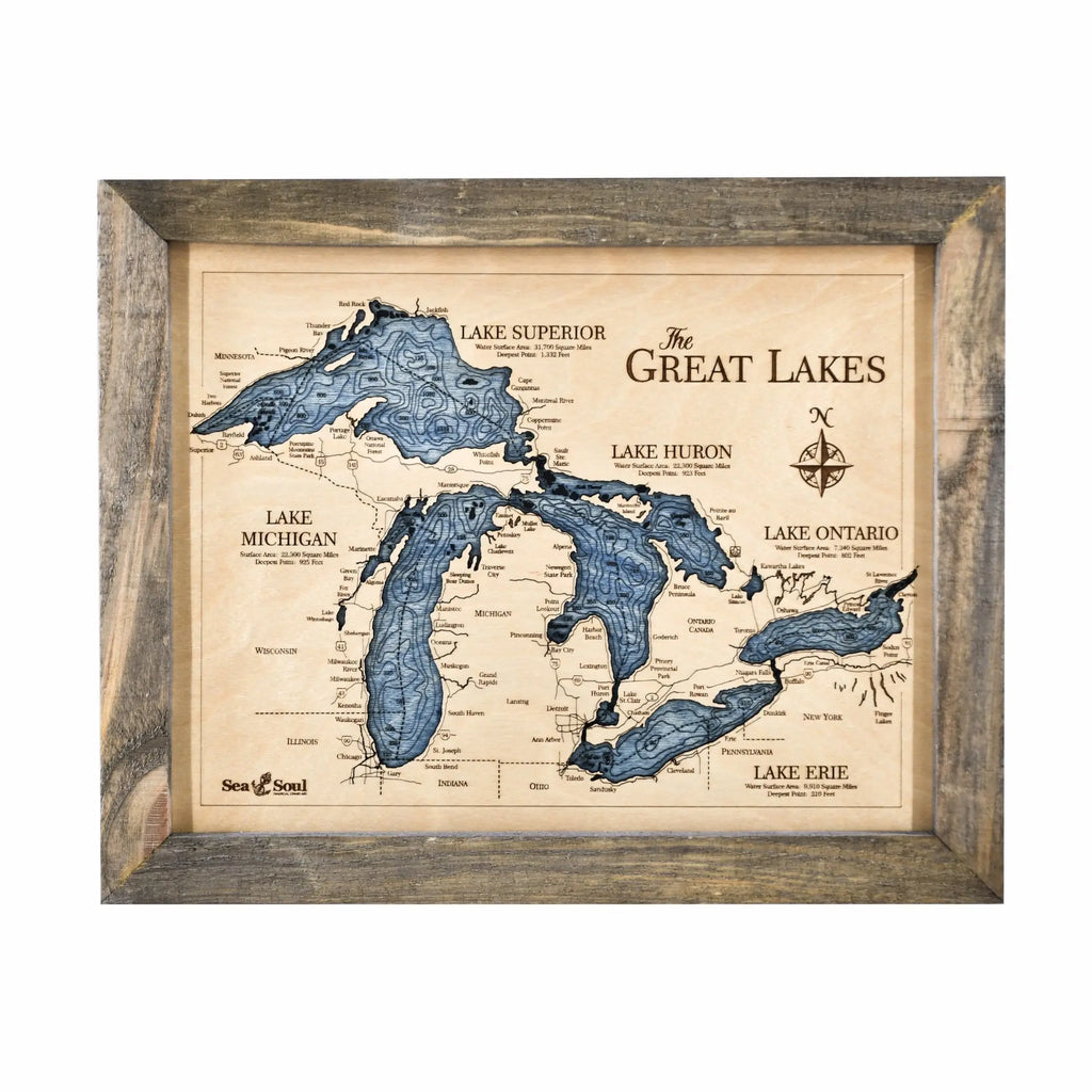 Great Lakes 3D Wall Art Nautical Wood Map – National Museum of the ...