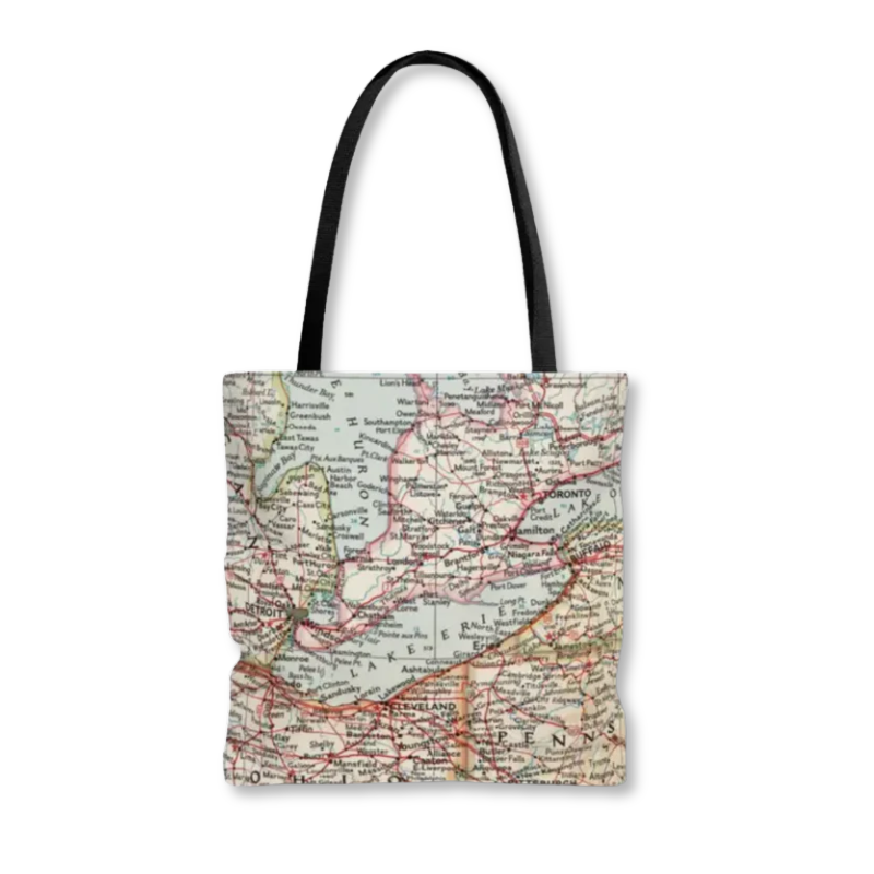 Lake Erie Map Tote Bag