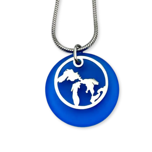 Great Lakes Outline Beach Glass Pendant
