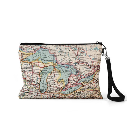 Great Lakes Map Wristlet Bag