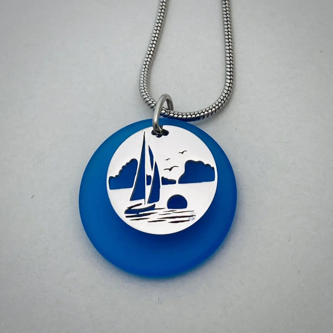 Sailboat Beach Glass Pendant