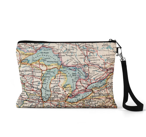 Great Lakes Map Wristlet Bag