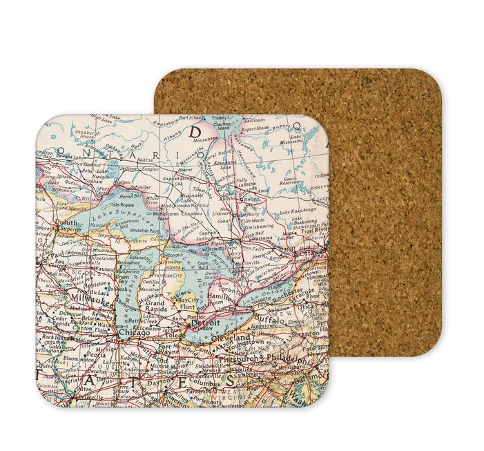 Great Lakes Map Coaster Set of 4