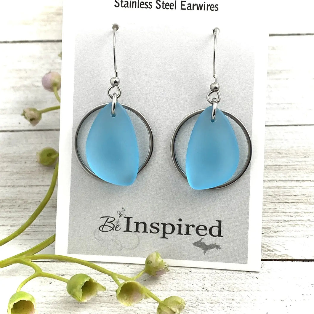 Beach Glass Earrings with Hoop Charm