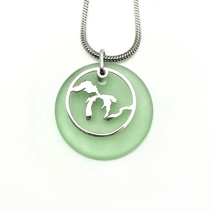 Great Lakes Outline Beach Glass Pendant