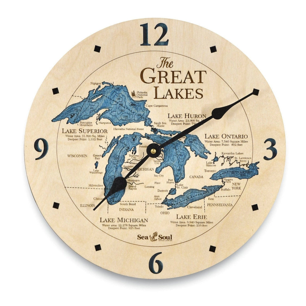 Great Lakes 3D Nautical Map Wood Wall Clock